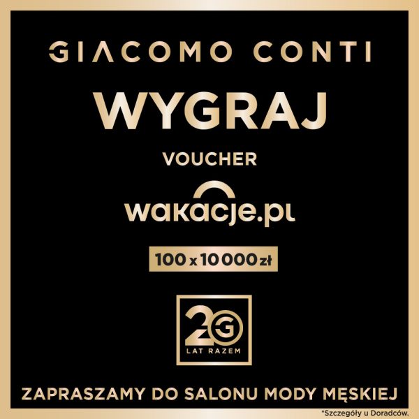Grafika promocyjna jubileuszowego konkursu marki Giacomo Conti, informująca o puli nagród wynoszącej milion złotych.