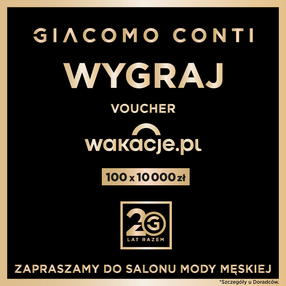Grafika promocyjna jubileuszowego konkursu marki Giacomo Conti, informująca o puli nagród wynoszącej milion złotych.