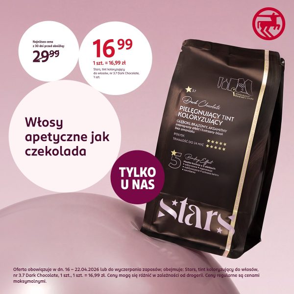Na grafice znajduje się produkt do włosów, toner, marki Stars, w promocyjnej cenie 16,99 zł.