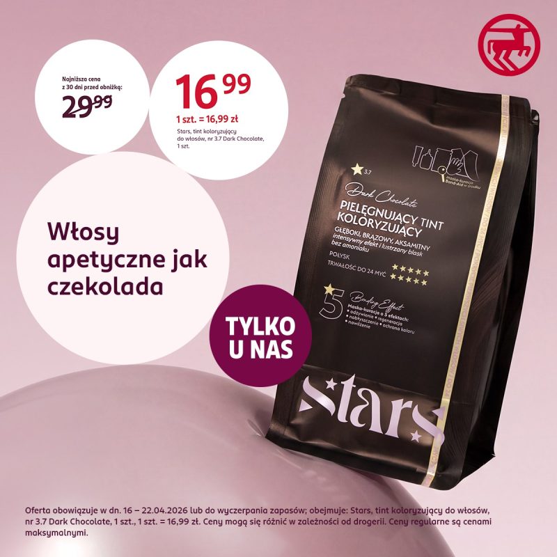 Na grafice znajduje się produkt do włosów, toner, marki Stars, w promocyjnej cenie 16,99 zł.
