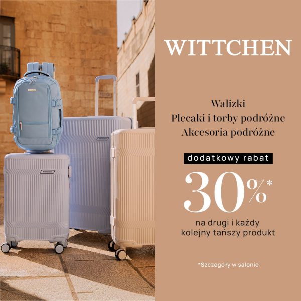 Zdjęcie produktów z kategorii podróżnej marki WITTCHEN objętych promocją „-30% na drugi produkt”.
