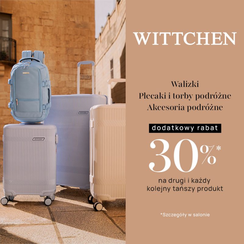 Zdjęcie produktów z kategorii podróżnej marki WITTCHEN objętych promocją „-30% na drugi produkt”.