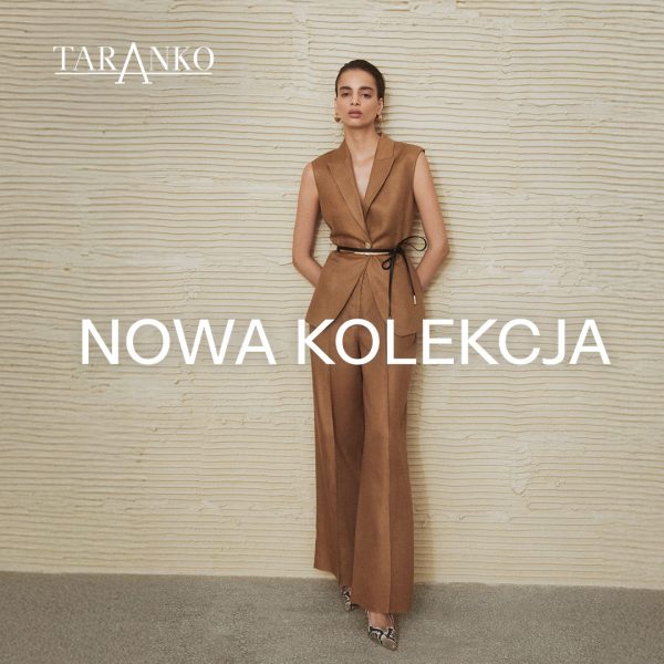 Kwadratowa grafika promocyjna marki Taranko z minimalistycznym tłem, logotypem i dużym napisem SALE informującym o wyprzedaży stacjonarnej
