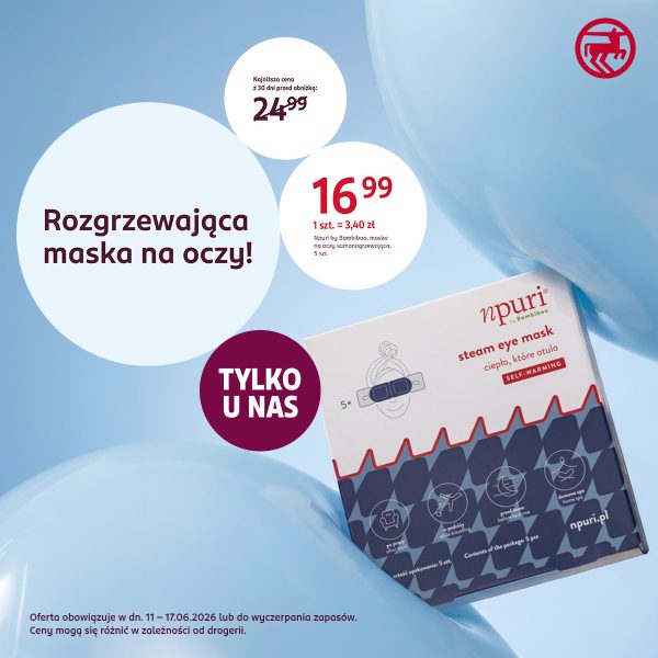 Kwadratowa grafika reklamowa drogerii Rossmann informująca o wyjątkowych produktach dostępnych w sieci sklepów stacjonarnych