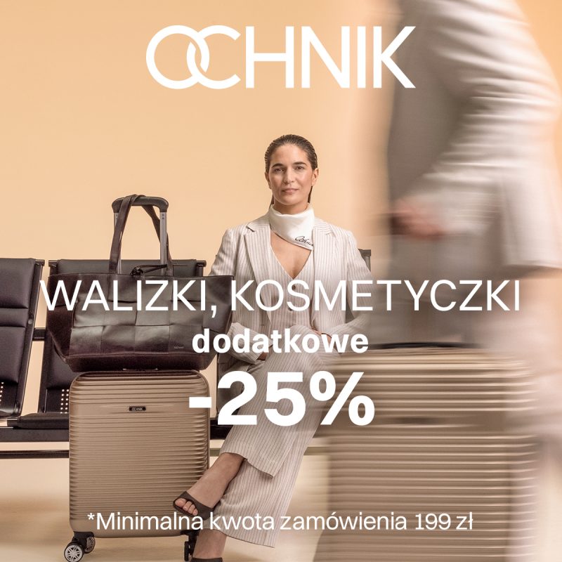 Zdjęcie 1080x1080_c.jpg z elegancką kobietą, skórzaną torbą oraz beżowymi walizkami OCHNIK w Centrum Galaxy