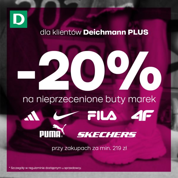 Zdjęcie promocyjne marki Deichmann przedstawiające modne buty i dodatki z najnowszej kolekcji na jasnym tle z logotypem Deichmann.