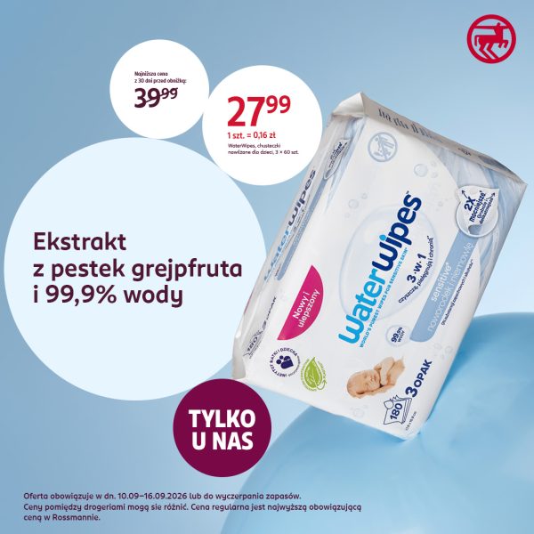Chusteczki nawilżane dla dzieci WaterWipes w promocyjnej cenie 27 99 zł w drogerii Rossmann CH Galaxy Szczecin