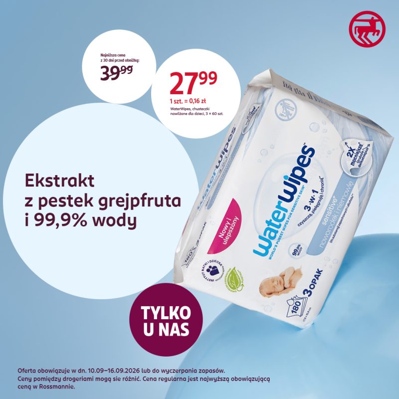 Chusteczki nawilżane dla dzieci WaterWipes w promocyjnej cenie 27 99 zł w drogerii Rossmann CH Galaxy Szczecin
