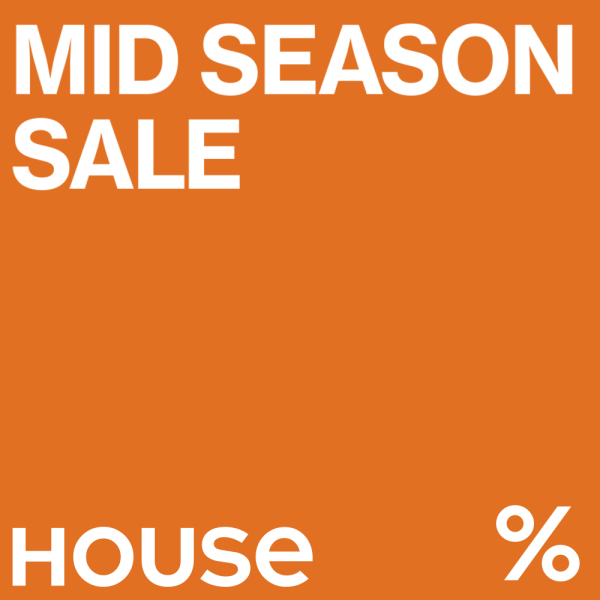 Grafika promocyjna marki House w pomarańczowej kolorystyce z napisem Mid Season Sale informująca o jesiennej wyprzedaży w CH Galaxy Szczecin